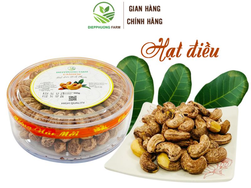 Hạt điều rang muối xếp hoa 2 mặt hộp tròn